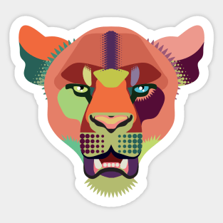 techno lion in orange and green Sticker